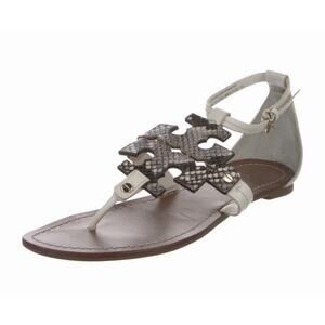 Tory Burch Phoebe Sandal Black White Leather Flat Logo Sandal Sz 11